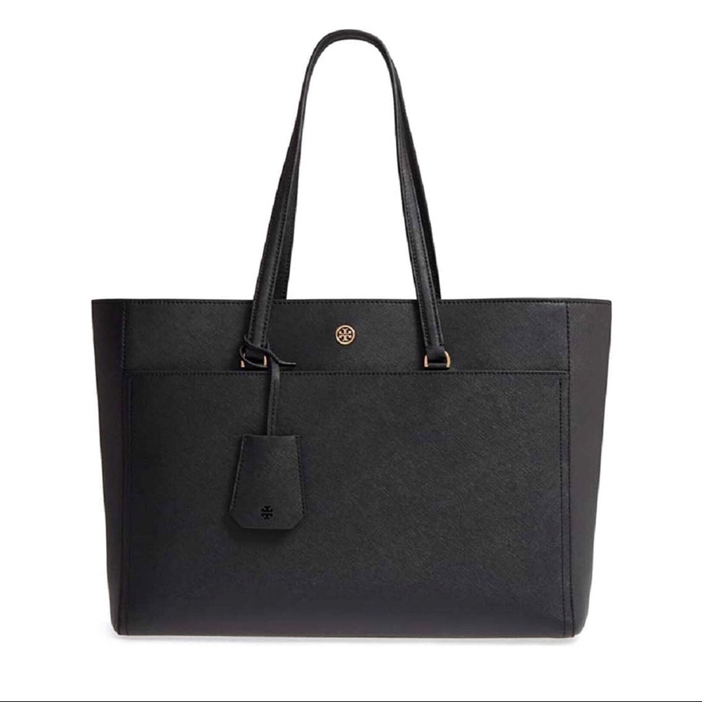 Tory Burch Black Robinson Smooth Tote Bag